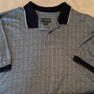 David Taylor Gray Grid Polo with Black Collar